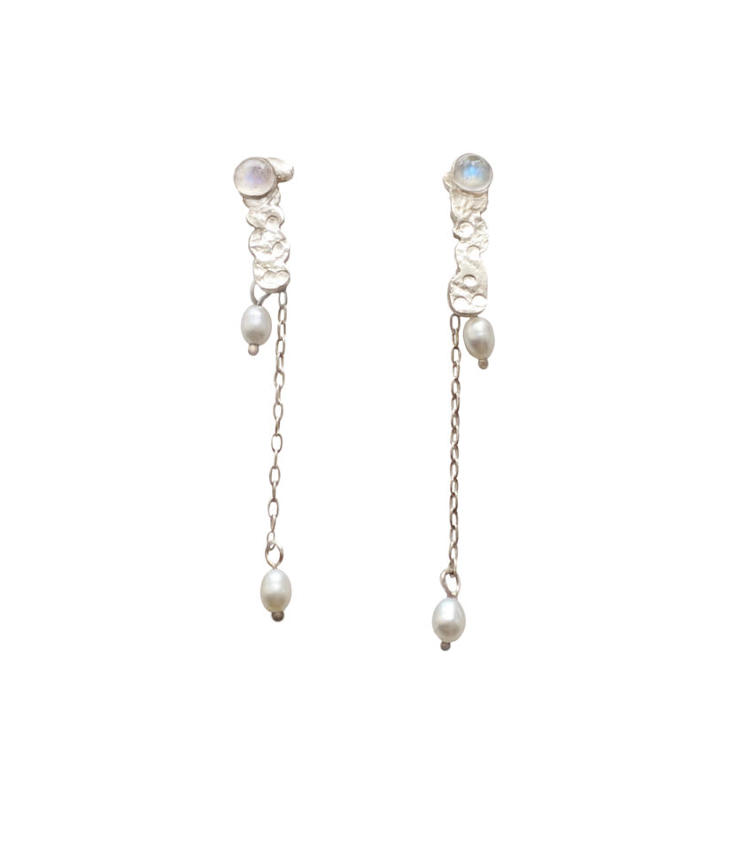 Recycled White Stone with Hanging Pearls Ear S